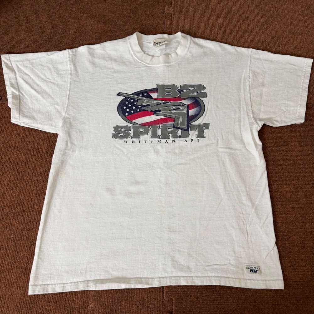 Vintage Oarsman 913 B2 Spirit Whiteman AFB T-Shirt‎ Mens Large White Made in USA